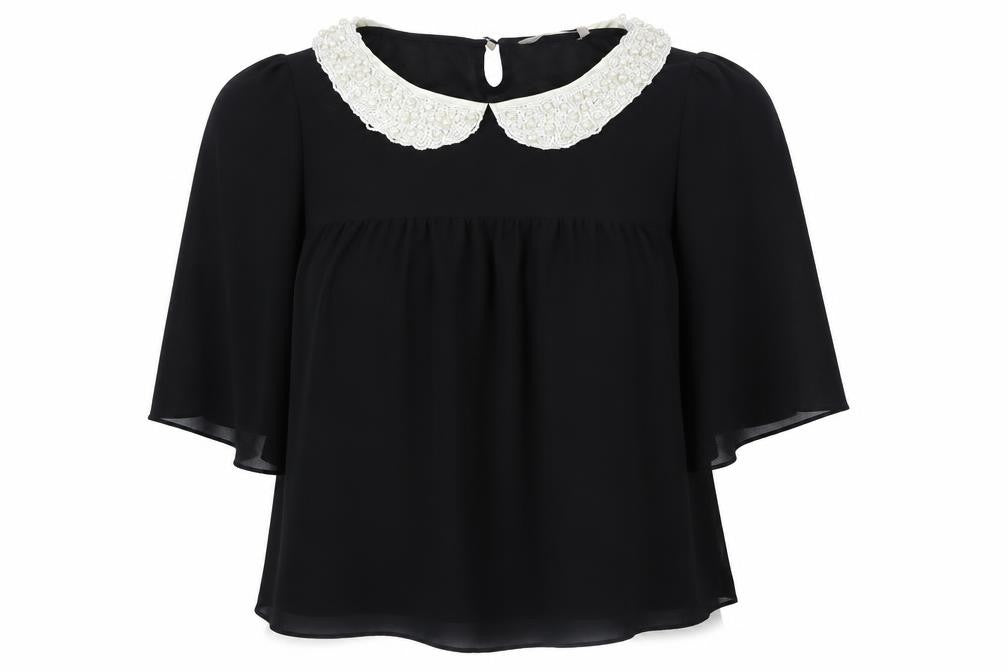 Darling Womens Blue Polyester Basic Blouse Size M Collared