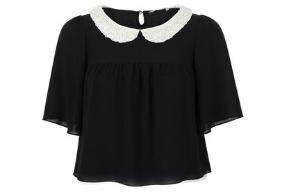 Darling Womens Blue Polyester Basic Blouse Size M Collared