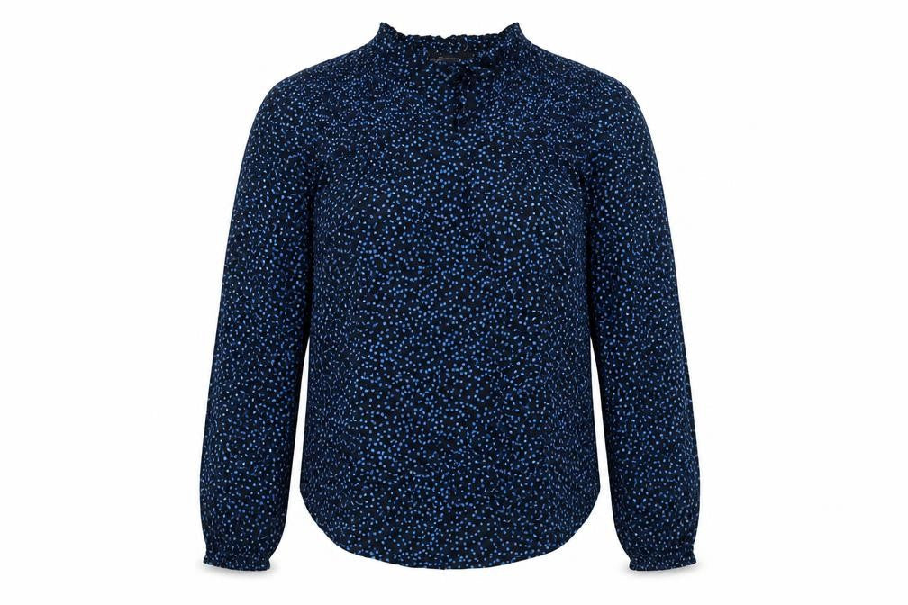 Marks & Spencer Womens Blue Polka Dot Viscose Basic Blouse Size 6 Round Neck