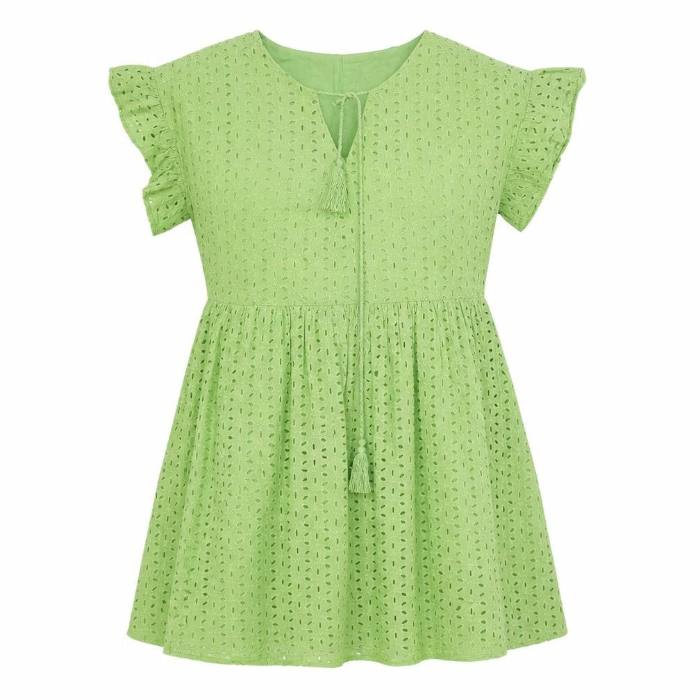 SheIn Womens Green Polyester A-Line Size XS V-Neck Tie