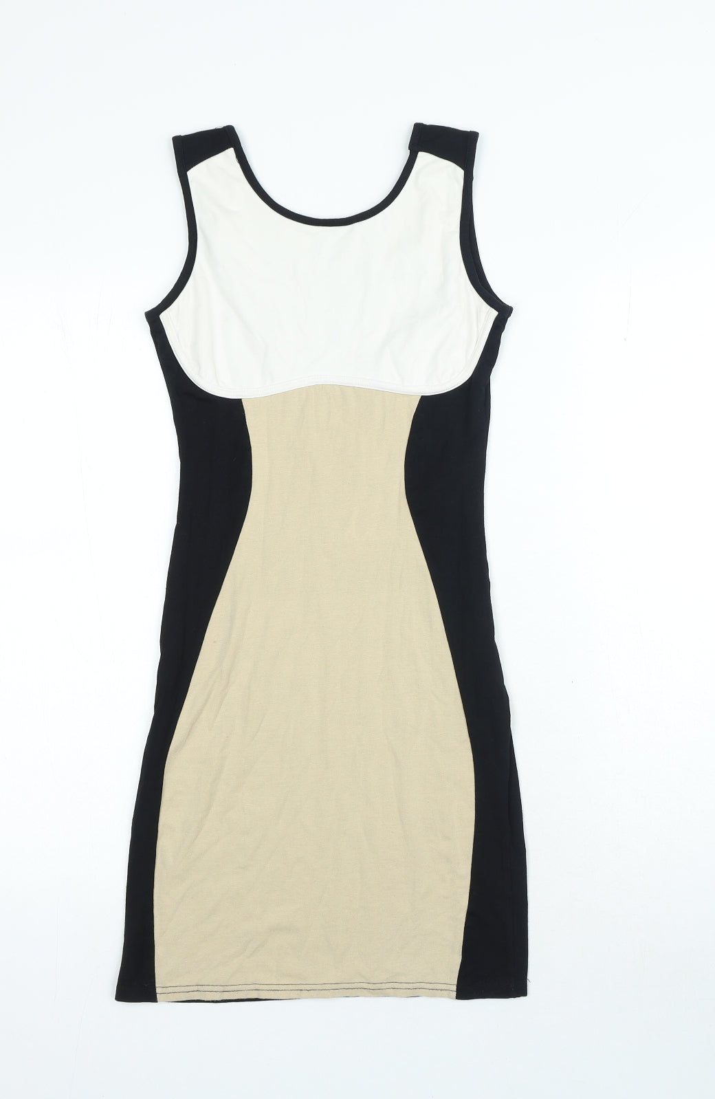 Preworn Womens Black Colourblock Cotton Bodycon Size 6 Scoop Neck Pullover