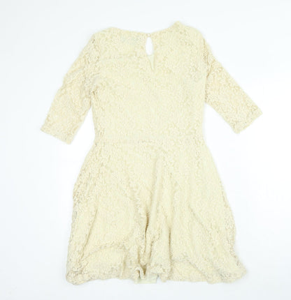 Mela London Womens Gold Polyester A-Line Size 10 Round Neck Hook & Loop
