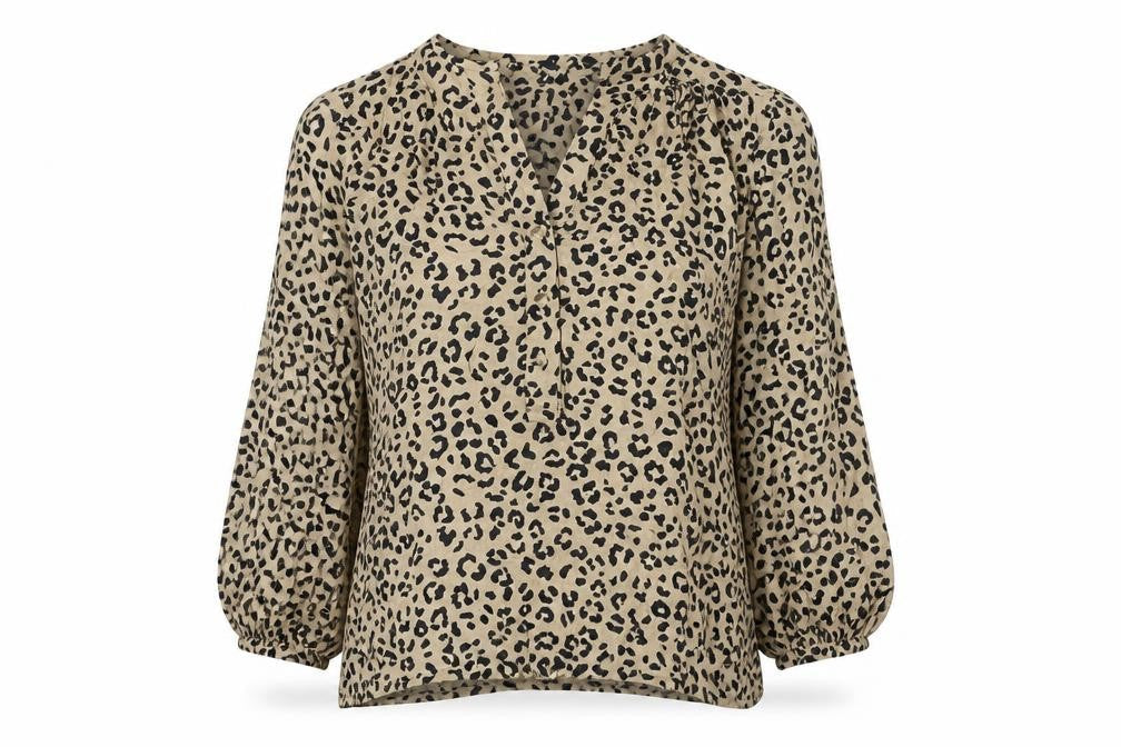 Marks & Spencer Womens Black Animal Print Viscose Basic Blouse Size 10 V-Neck