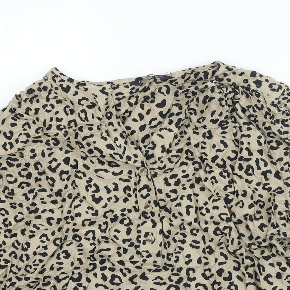 Marks and Spencer Womens Black Animal Print Viscose Basic Blouse Size 10 V-Neck