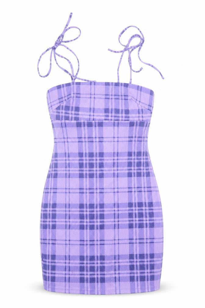 Aso Womens Purple Plaid Polyester Bodycon Size 8 Square Neck Pullover