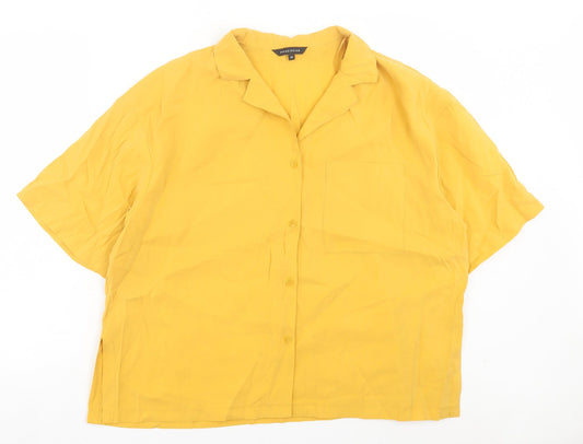 Peacocks Womens Yellow Modal Basic Button-Up Size 14 Collared - Pocket Detail