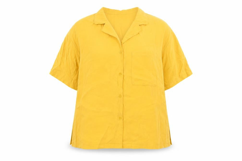 Peacocks Womens Yellow Modal Basic Button-Up Size 14 Collared - Pocket Detail