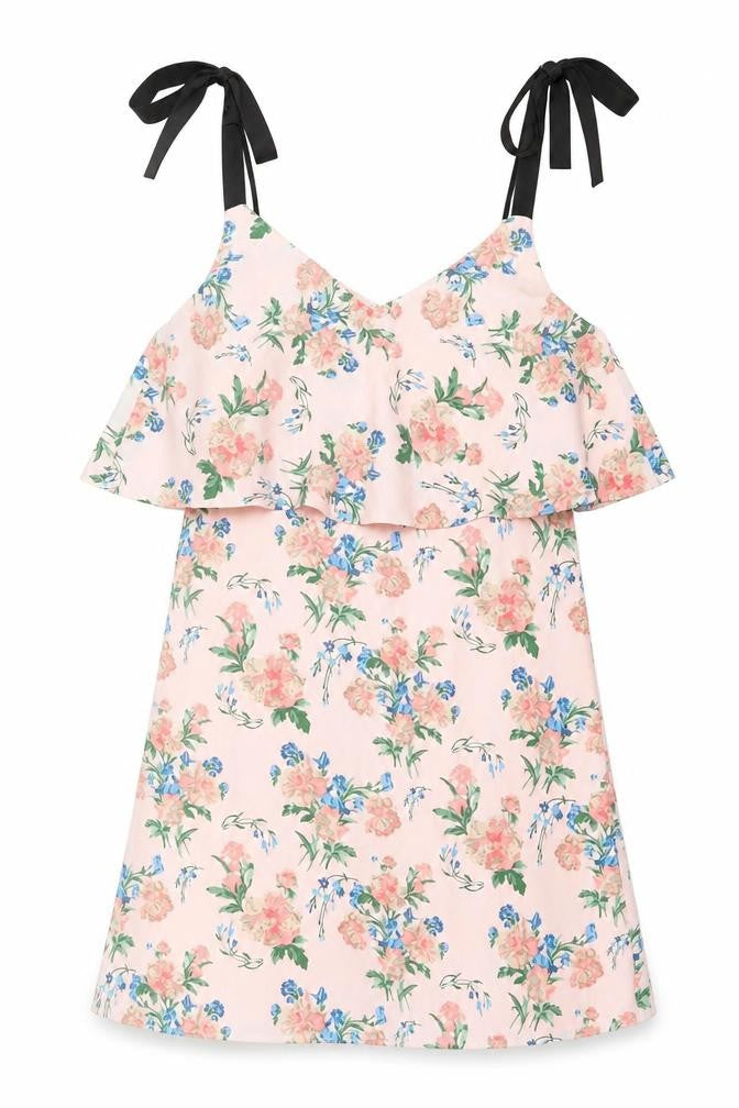 Miss Selfridge Womens Pink Floral Polyester A-Line Size 6 V-Neck Button