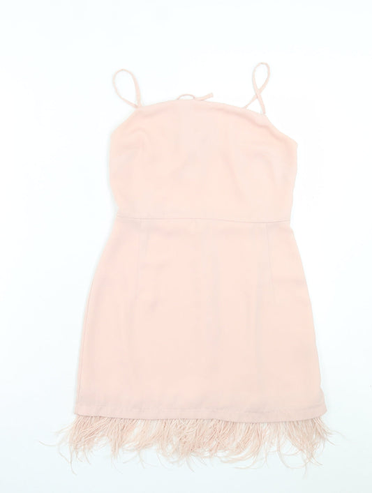 Topshop Womens Pink Polyester A-Line Size 8 Square Neck Zip