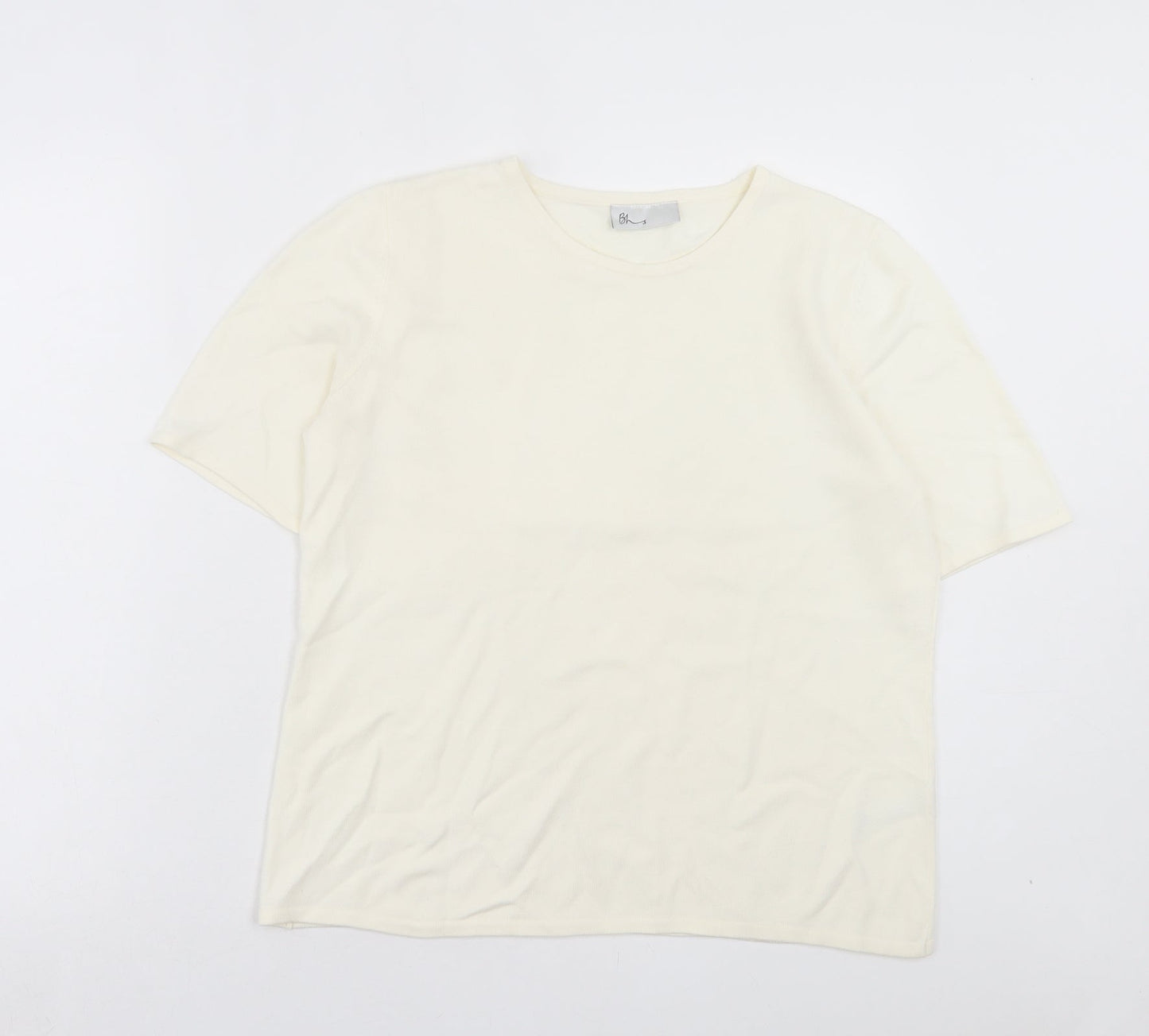 BHS Womens Ivory Acrylic Basic T-Shirt Size 14 Crew Neck