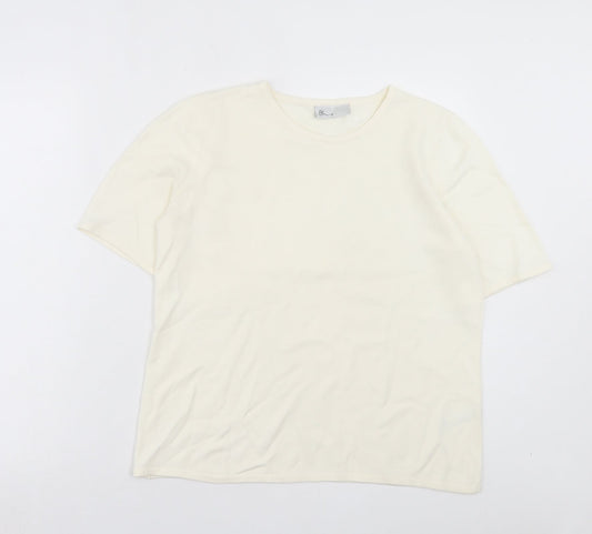 BHS Womens Ivory Acrylic Basic T-Shirt Size 14 Crew Neck