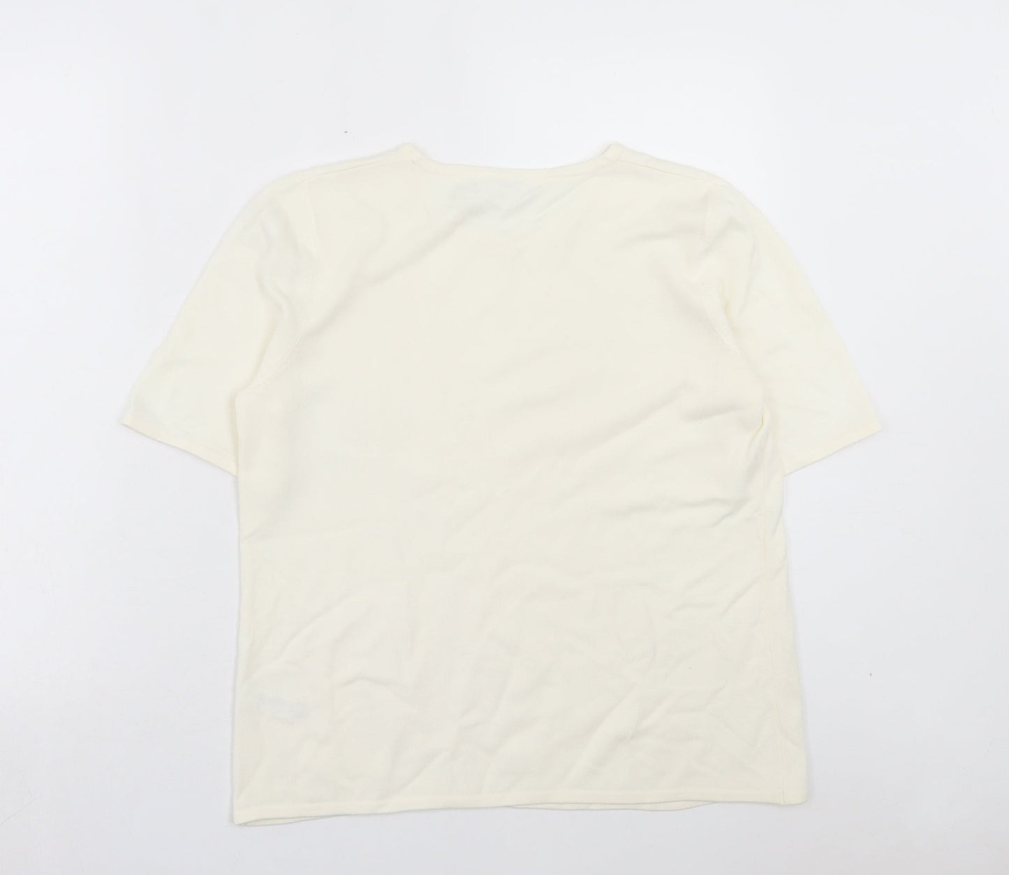 BHS Womens Ivory Acrylic Basic T-Shirt Size 14 Crew Neck