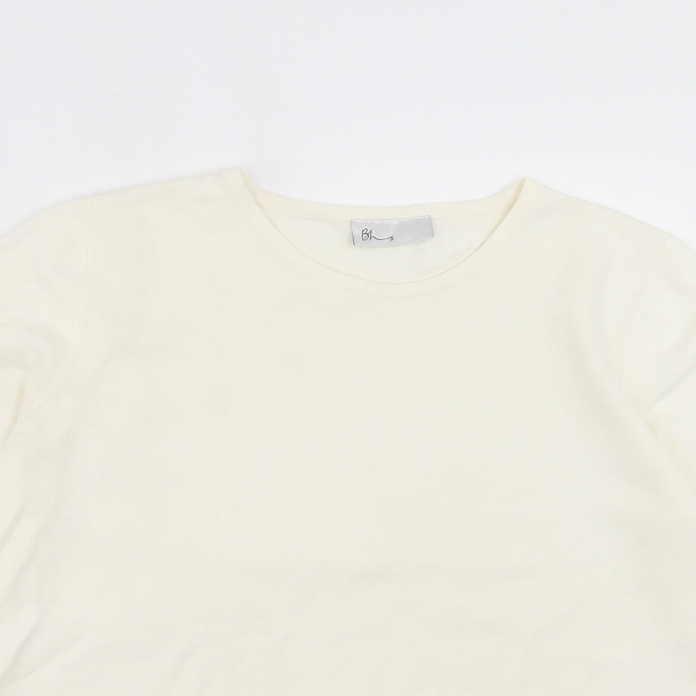 BHS Womens Ivory Acrylic Basic T-Shirt Size 14 Crew Neck