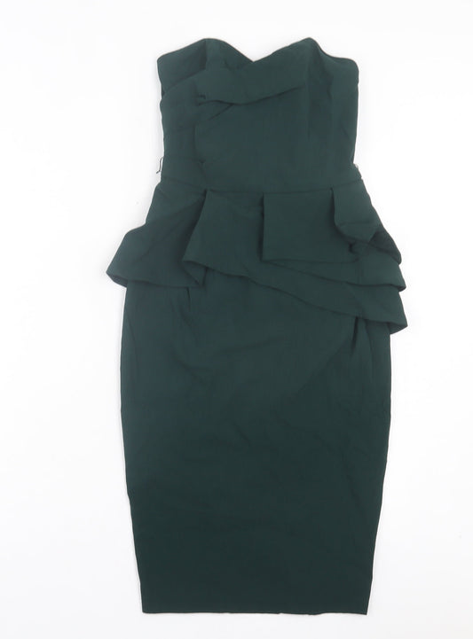 ASOS Womens Green Viscose Bodycon Size 8 Sweetheart Zip