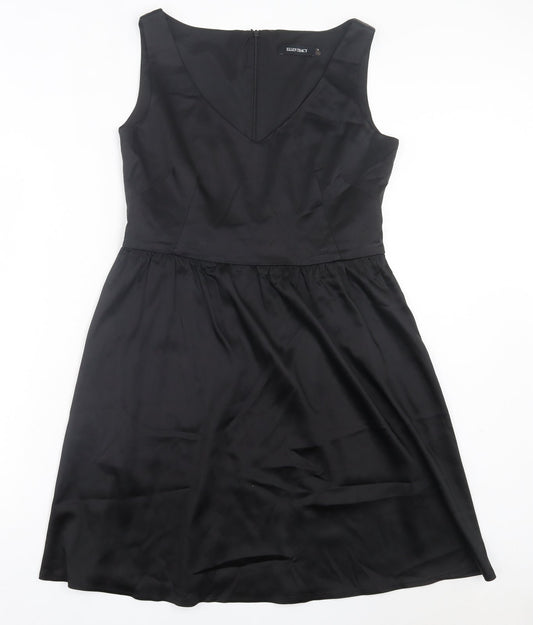Ellen Tracy Womens Black Acetate A-Line Size L V-Neck Zip