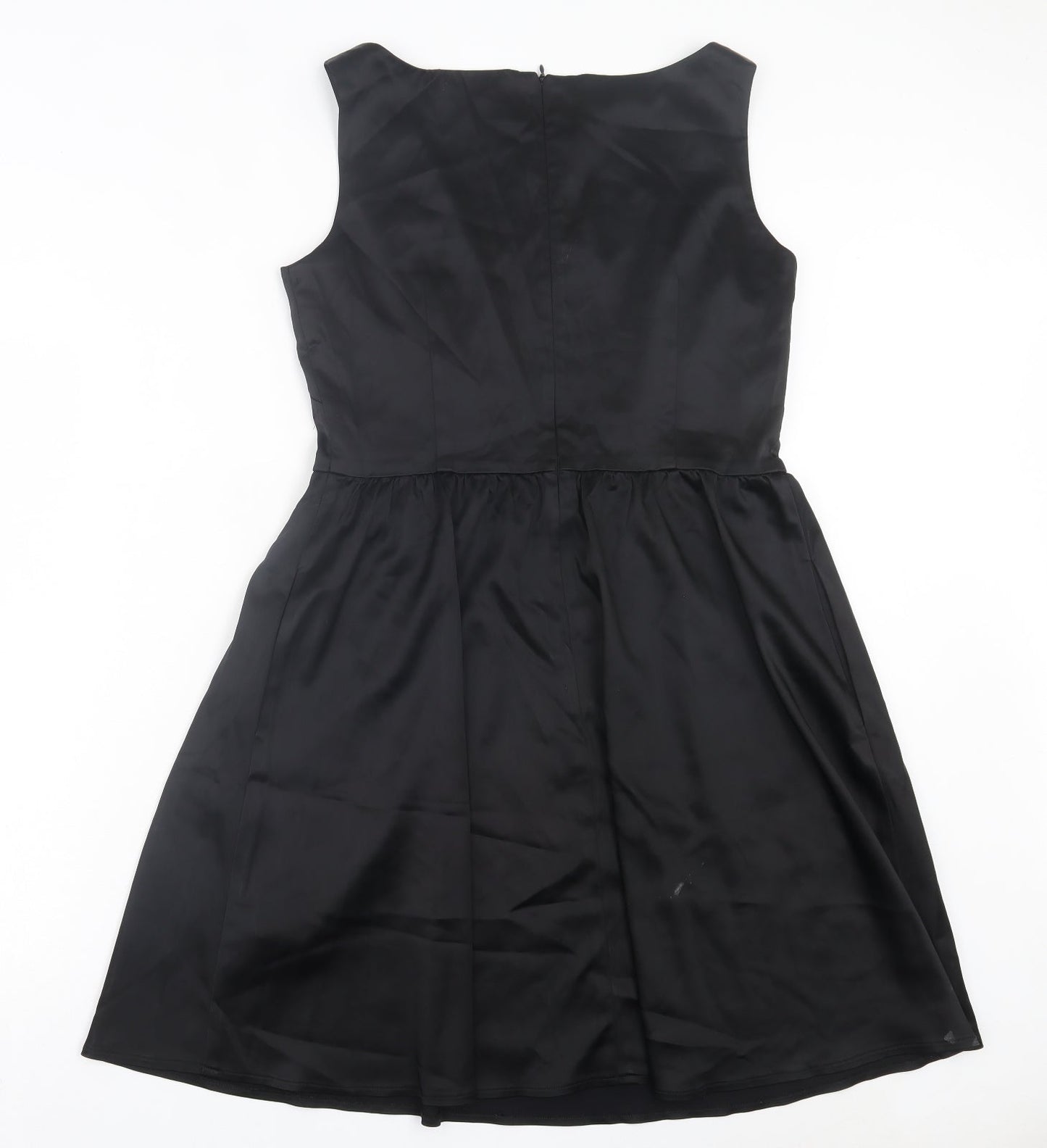 Ellen Tracy Womens Black Acetate A-Line Size L V-Neck Zip