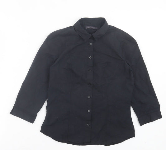 Marks and Spencer Womens Black Cotton Basic Button-Up Size 8 Collared