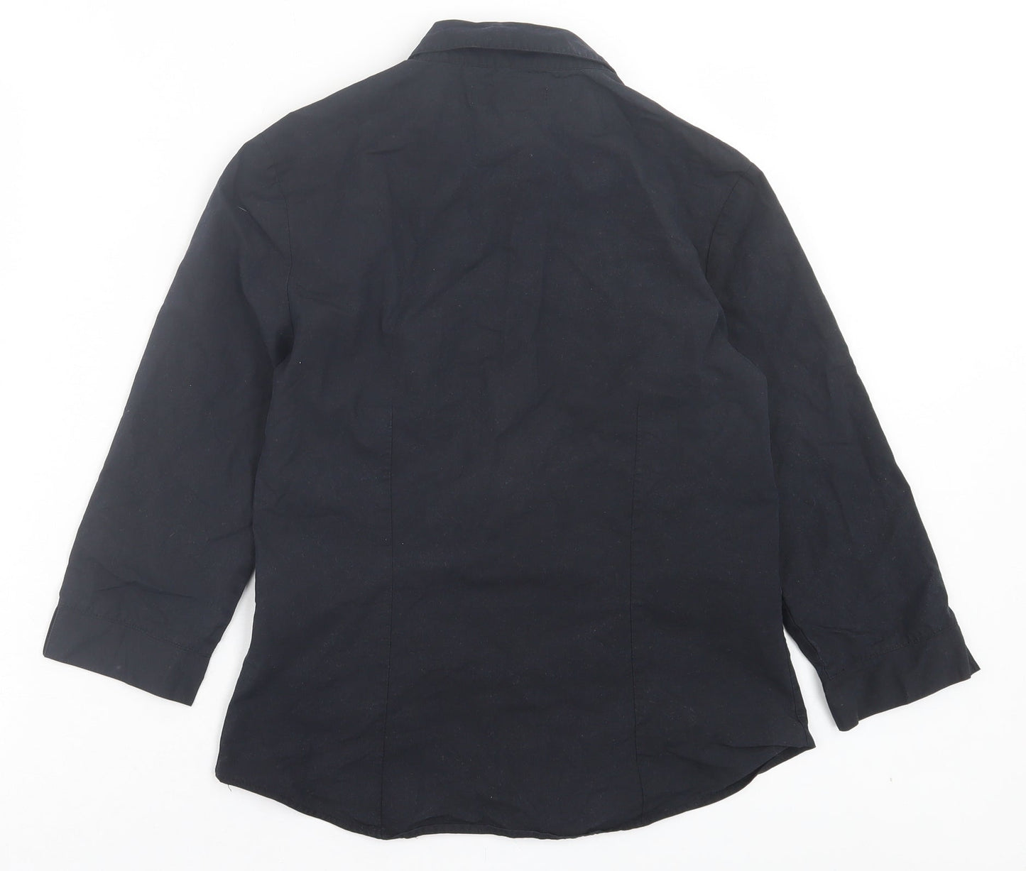 Marks and Spencer Womens Black Cotton Basic Button-Up Size 8 Collared