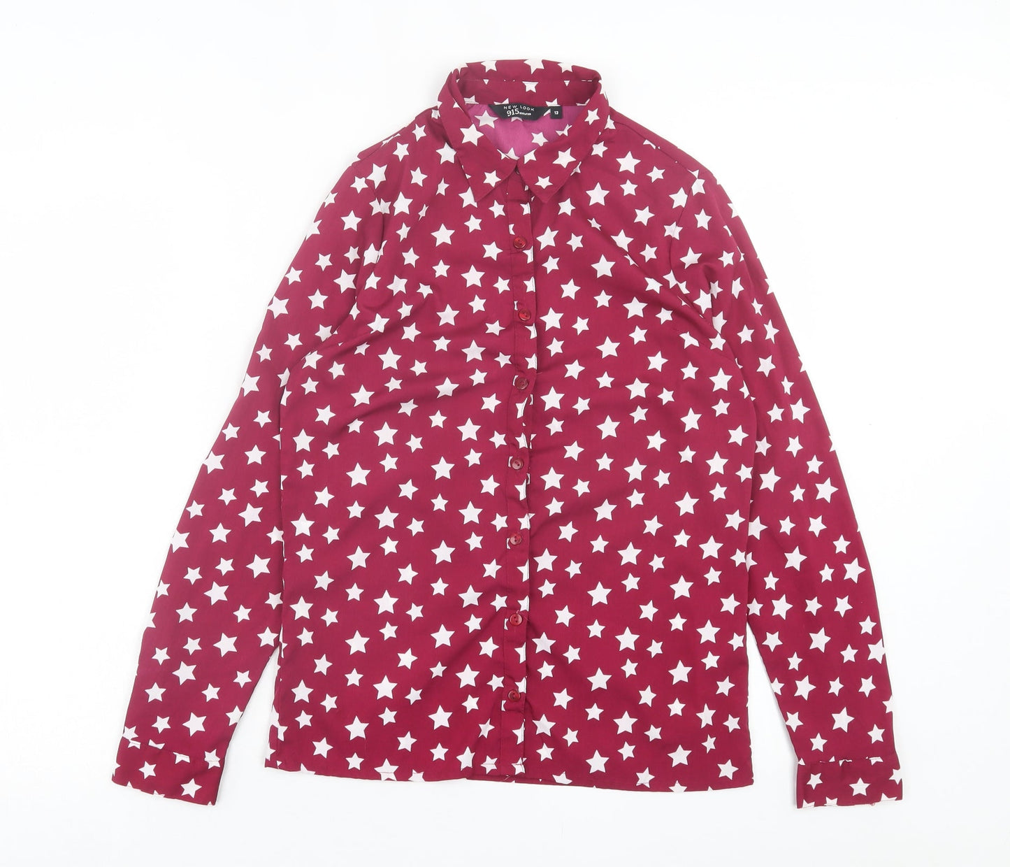 New Look Girls Purple Geometric Polyester Basic Button-Up Size 13 Years Collared Button - Star Pattern