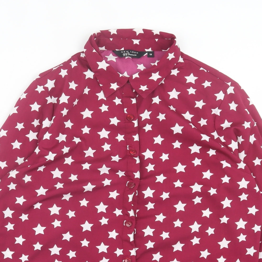 New Look Girls Purple Geometric Polyester Basic Button-Up Size 13 Years Collared Button - Star Pattern