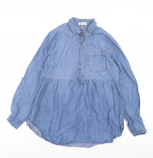 Preloved Falmer Womens Blue Lyocell Basic Blouse Size 10 Collared - Pocket Detail - Front