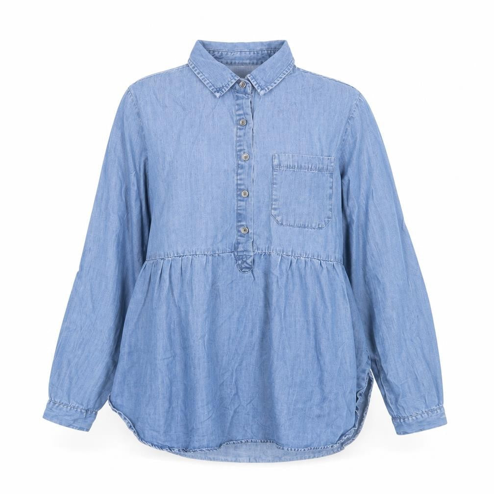 Falmer Womens Blue Lyocell Basic Blouse Size 10 Collared - Pocket Detail