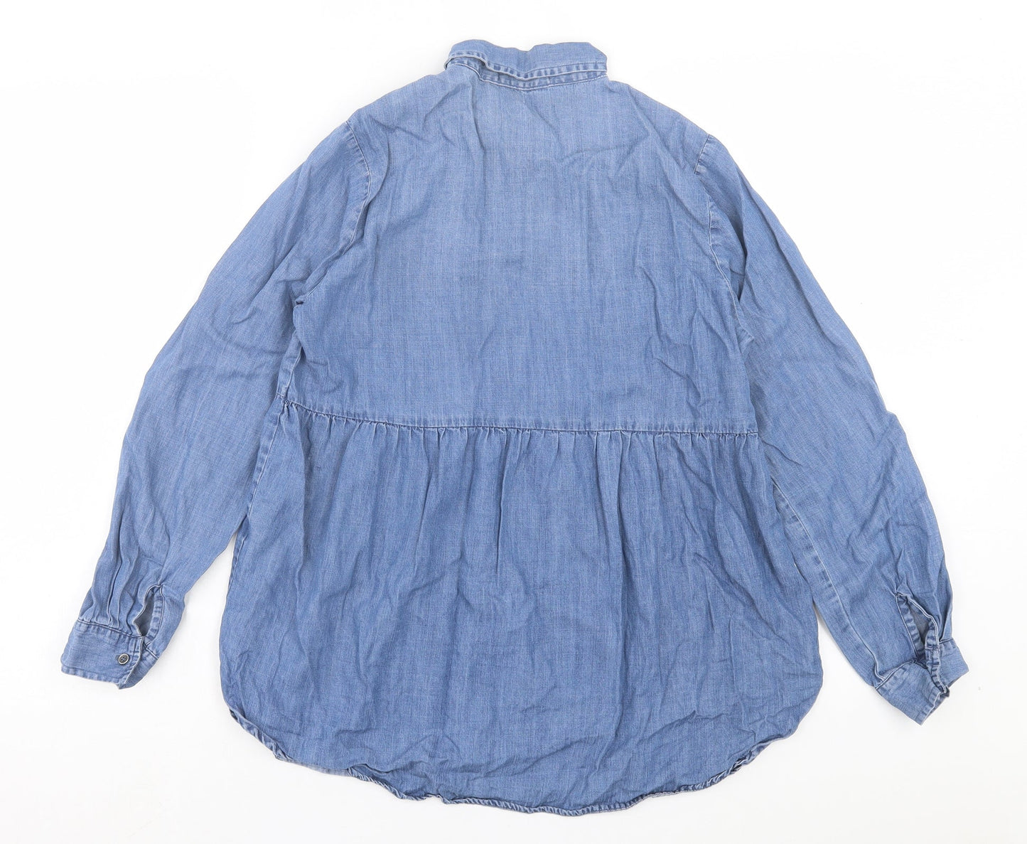Falmer Womens Blue Lyocell Basic Blouse Size 10 Collared - Pocket Detail