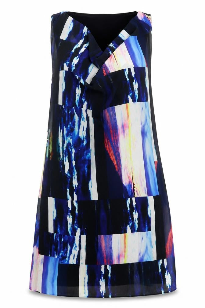 Warehouse Womens Blue Geometric Polyester A-Line Size 8 Cowl Neck Pullover