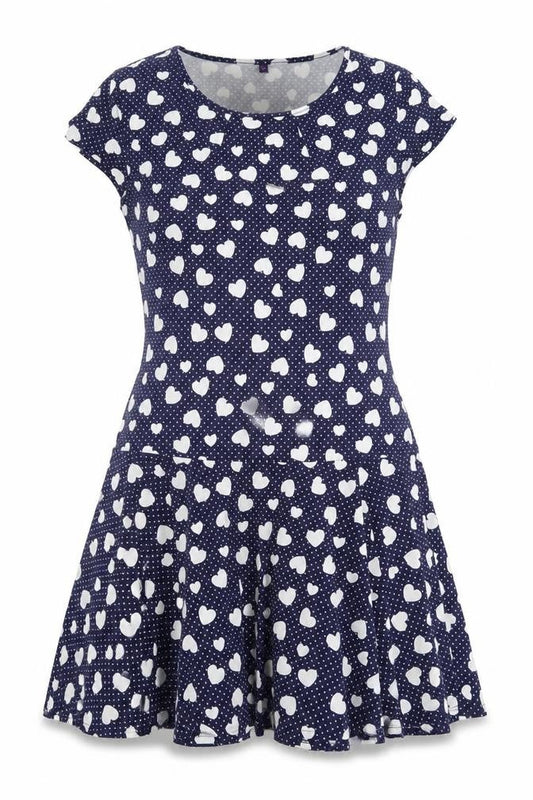 Womens Blue Geometric Polyester A-Line Size 12 Crew Neck Pullover - Hearts