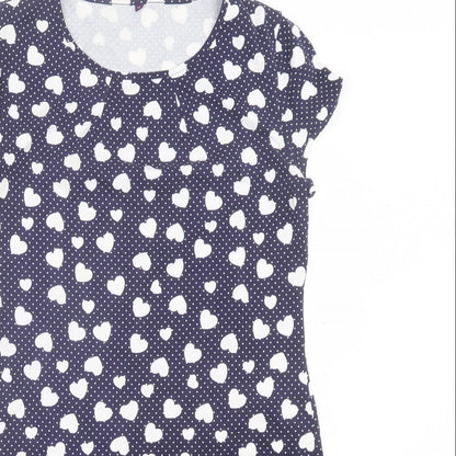 Womens Blue Geometric Polyester A-Line Size 12 Crew Neck Pullover - Hearts