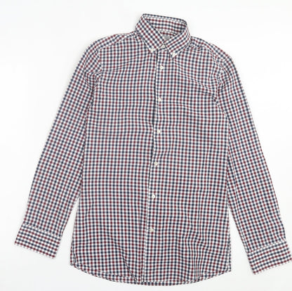 Next Mens Red Plaid Cotton Button-Up Size 14.5 Collared Button