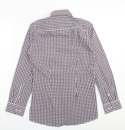 Next Mens Red Plaid Cotton Button-Up Size 14.5 Collared Button