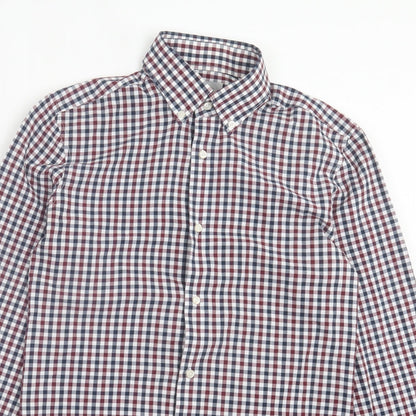 Next Mens Red Plaid Cotton Button-Up Size 14.5 Collared Button