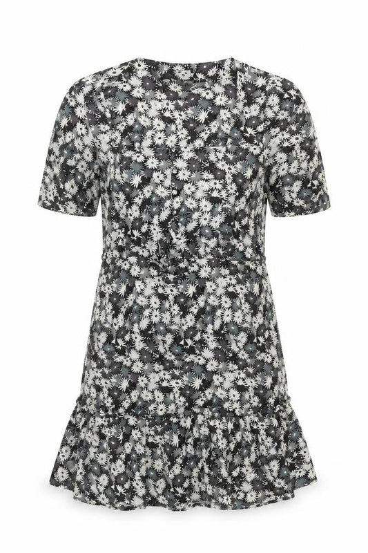Next Womens Grey Floral Viscose Kaftan Size 12 Square Neck Pullover