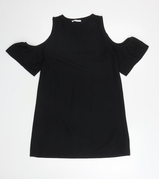 Zara Womens Black Polyester A-Line Size S Round Neck Pullover - Off the shoulder
