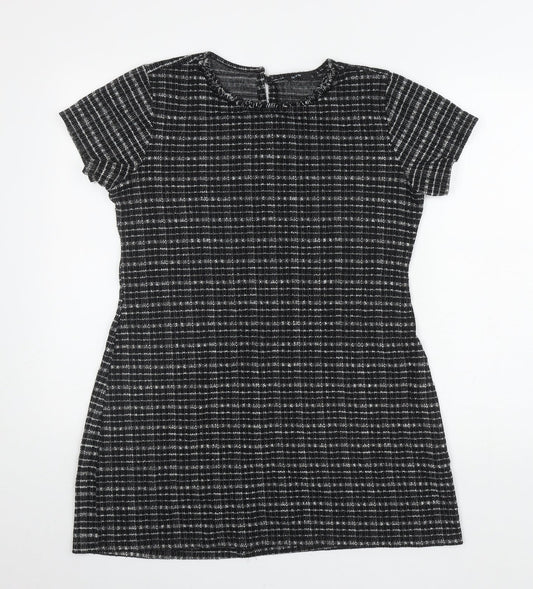 Defacto Womens Black Geometric Polyester A-Line Size XL Round Neck Pullover
