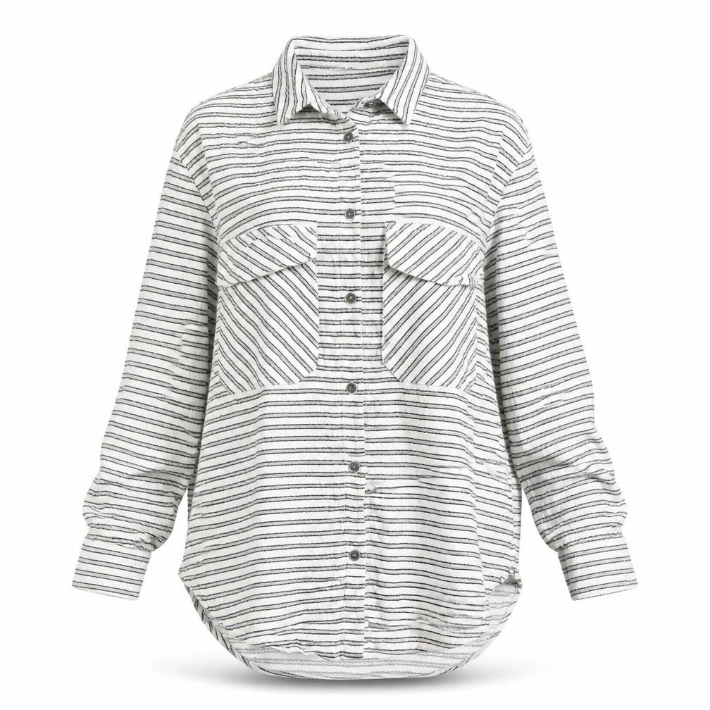 Ming Womens White Striped Polyester Basic Button-Up Size L Collared