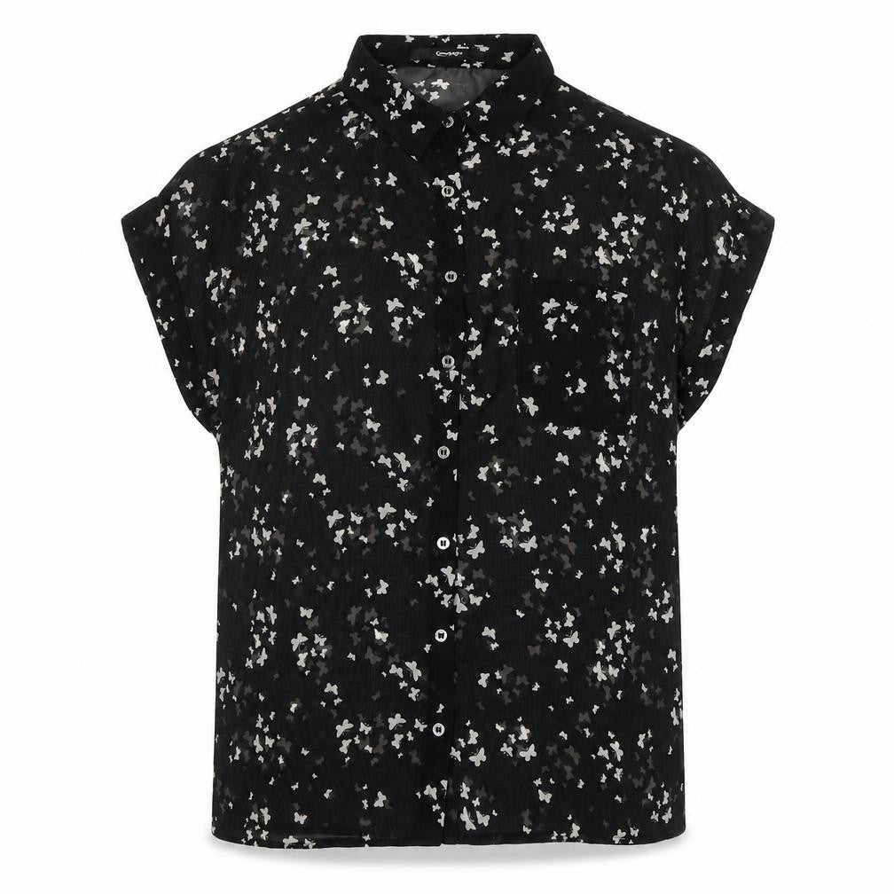 George Womens Black Geometric Polyester Basic Button-Up Size 8 Collared - Butterflies