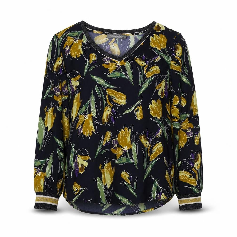 It Hippie Womens Blue Floral Polyester Basic Blouse Size M V-Neck