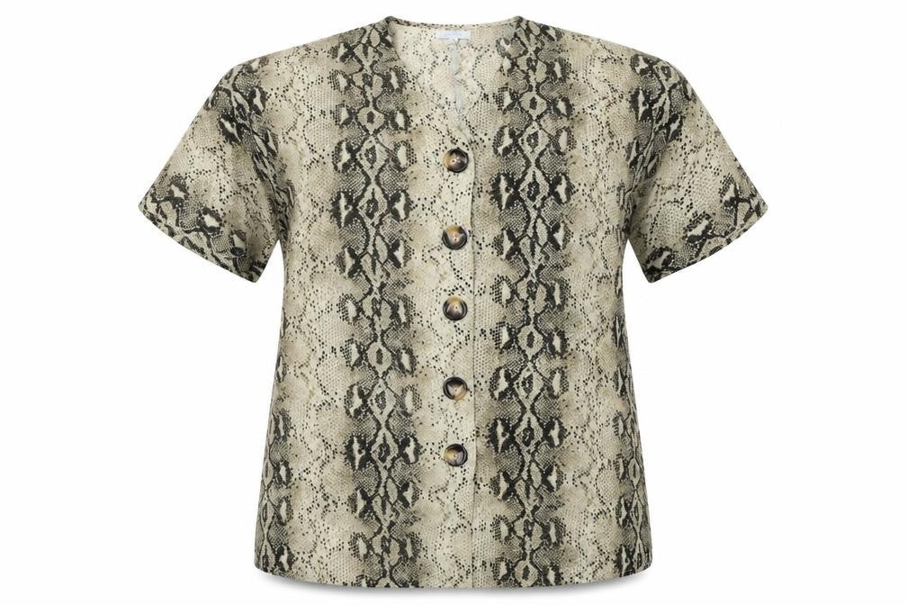 Blue Vanilla Womens Brown Animal Print Polyester Basic Button-Up Size 16 V-Neck