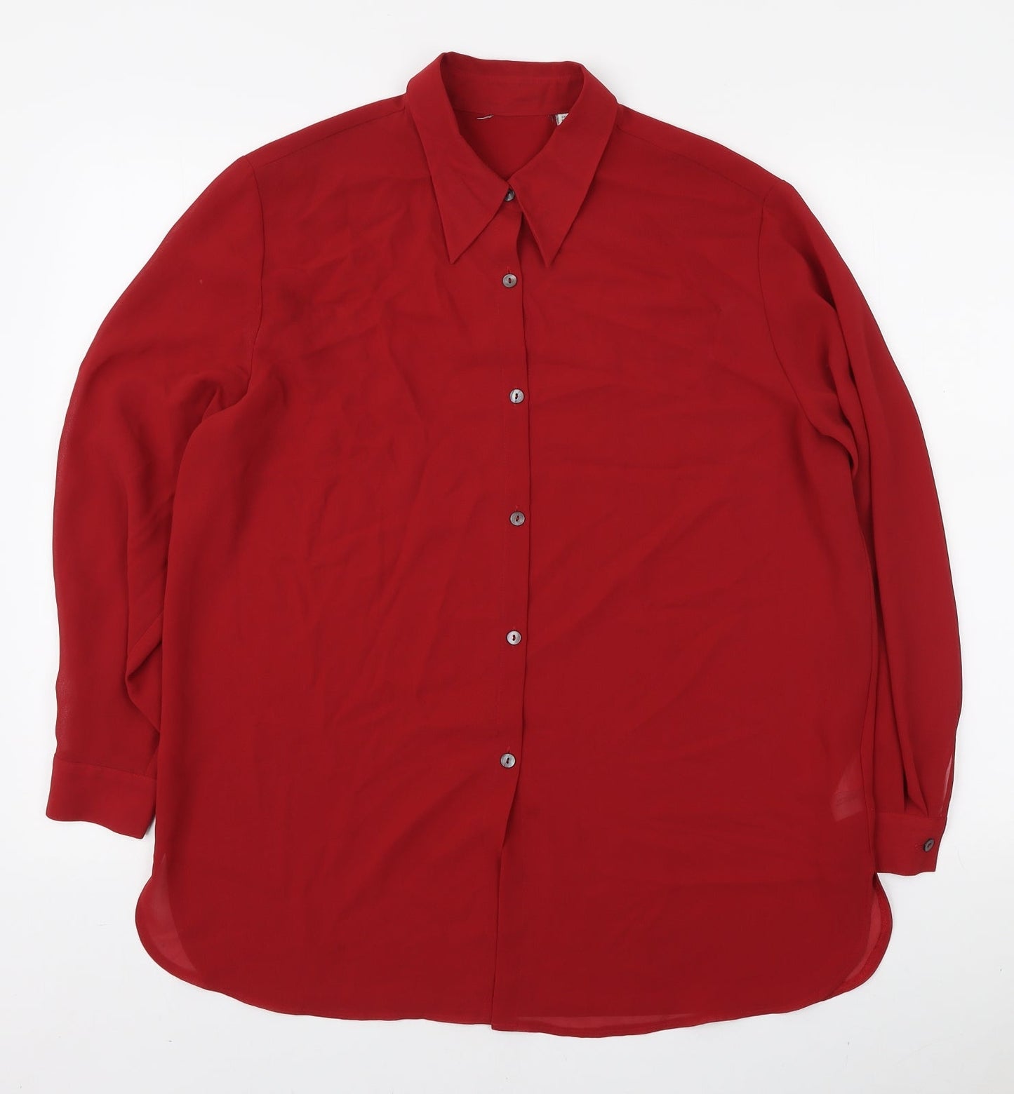 Preworn Womens Red Polyester Basic Button-Up Size 10 Collared