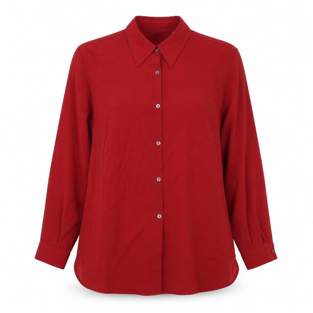 Preworn Womens Red Polyester Basic Button-Up Size 10 Collared
