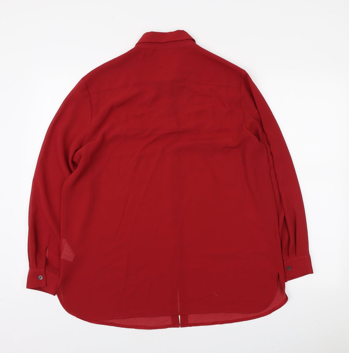Preworn Womens Red Polyester Basic Button-Up Size 10 Collared