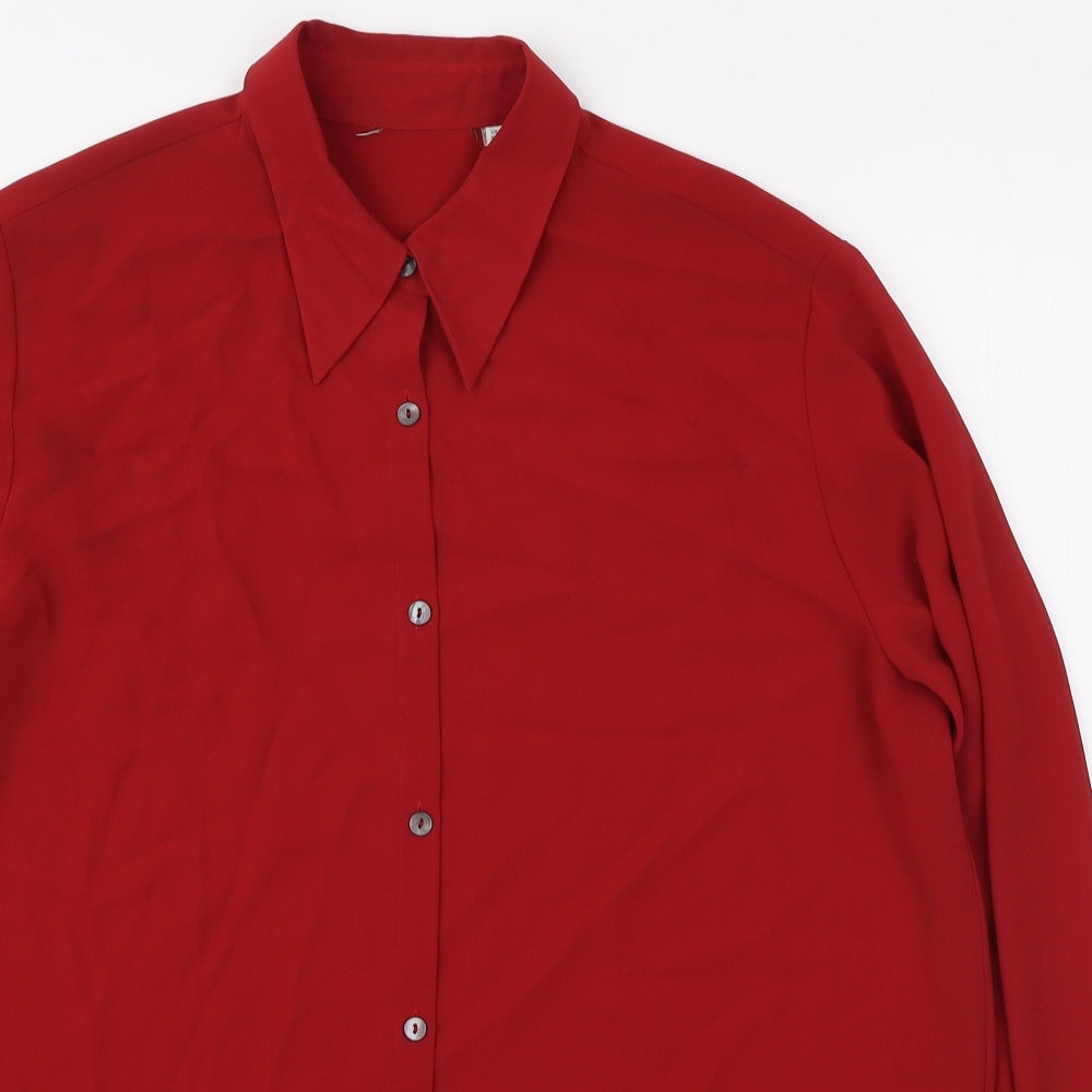 Preworn Womens Red Polyester Basic Button-Up Size 10 Collared