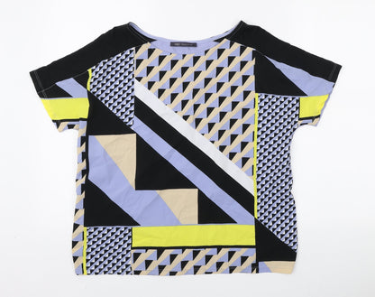 Marks & Spencer Womens Multicoloured Geometric Polyester Basic T-Shirt Size 14 Round Neck
