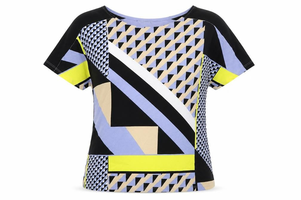Marks & Spencer Womens Multicoloured Geometric Polyester Basic T-Shirt Size 14 Round Neck