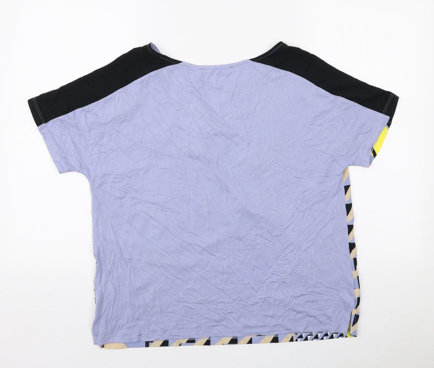 Marks and Spencer Womens Multicoloured Geometric Polyester Basic T-Shirt Size 14 Round Neck