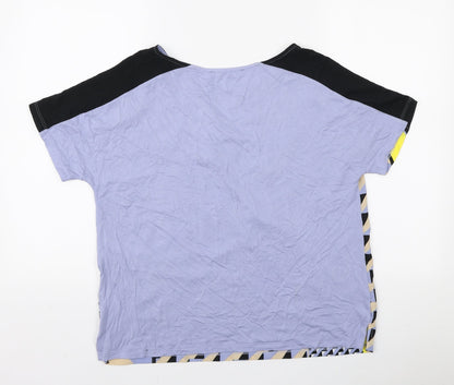 Marks & Spencer Womens Multicoloured Geometric Polyester Basic T-Shirt Size 14 Round Neck