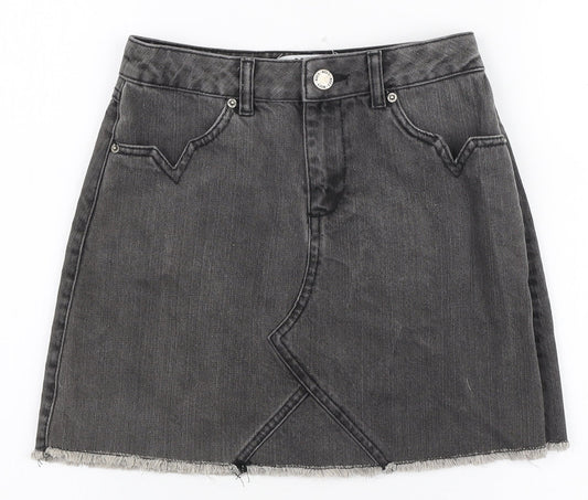 Miss Selfridge Womens Grey Cotton Mini Skirt Size 6 Zip