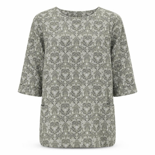 WI&CO Womens Green Geometric Cotton Tunic Blouse Size S Boat Neck
